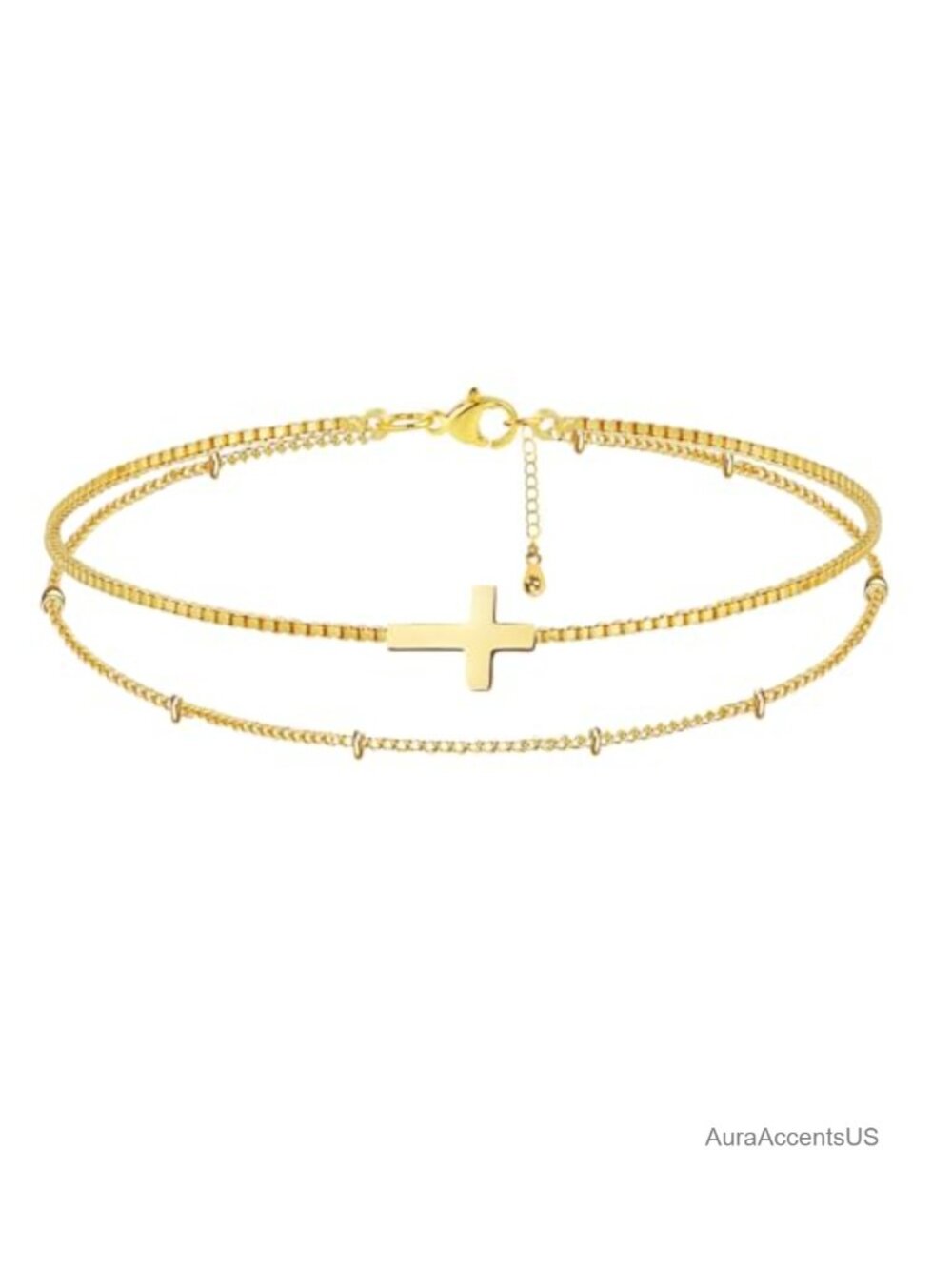 Women's Sterling Gold Plated Cross Link Bracelet Adjustable Chain